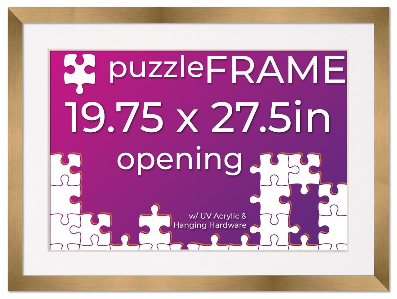 Bronze Wood Puzzle Frame Kit with Glue Sheets, White Mat, Backing, UV Acrylic - Available in 20 Popular Sizes